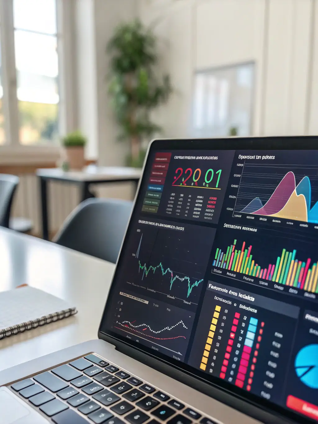 A close-up shot of a data analytics dashboard displaying positive trends and key performance indicators (KPIs) for a Google Ads campaign, emphasizing data-driven decision-making.