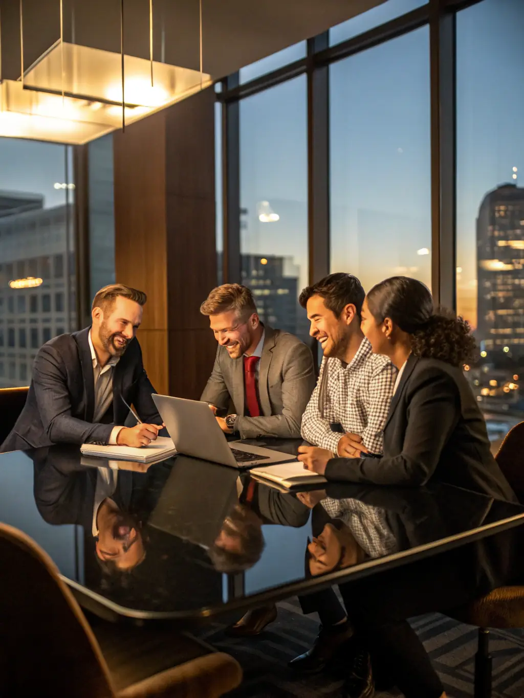 A diverse team collaborating in a modern office, brainstorming and strategizing for client campaigns, highlighting the agency's collaborative approach.
