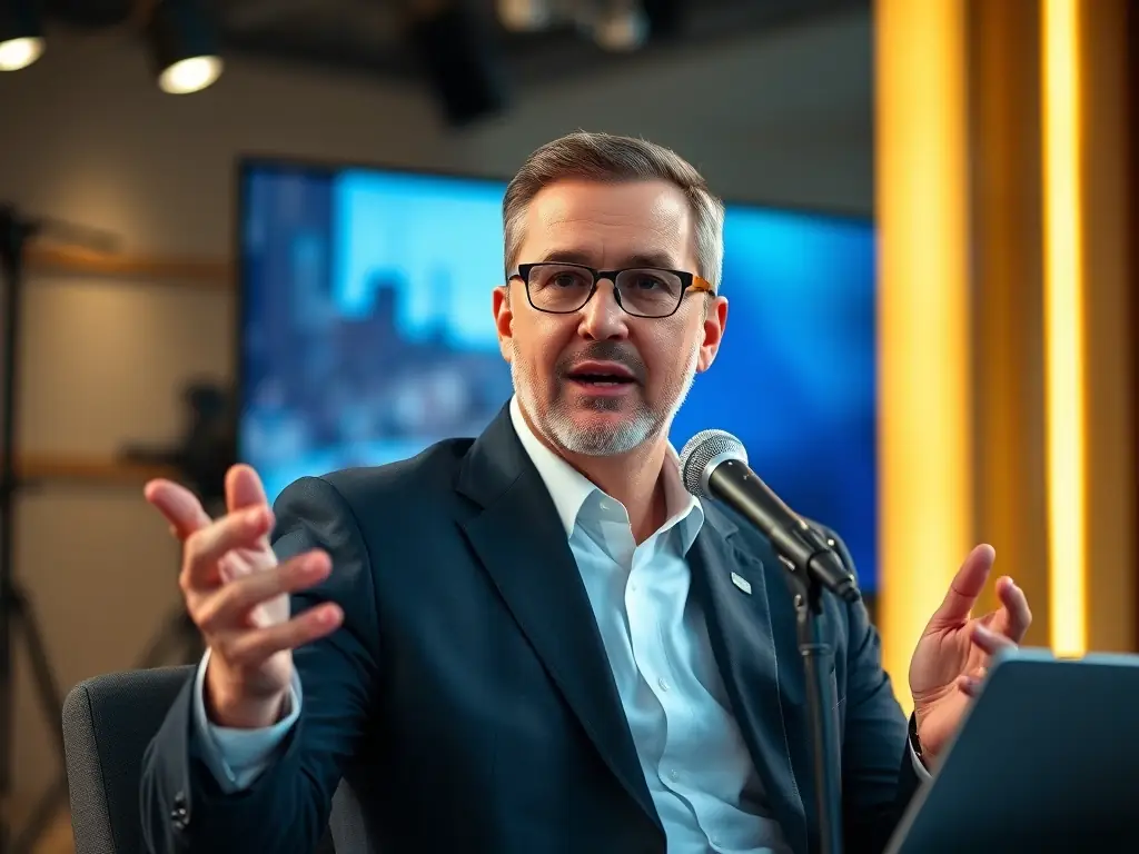 A legal expert is providing commentary on cryptocurrency regulations during a live webinar. The expert is wearing professional attire and speaking confidently into a microphone.