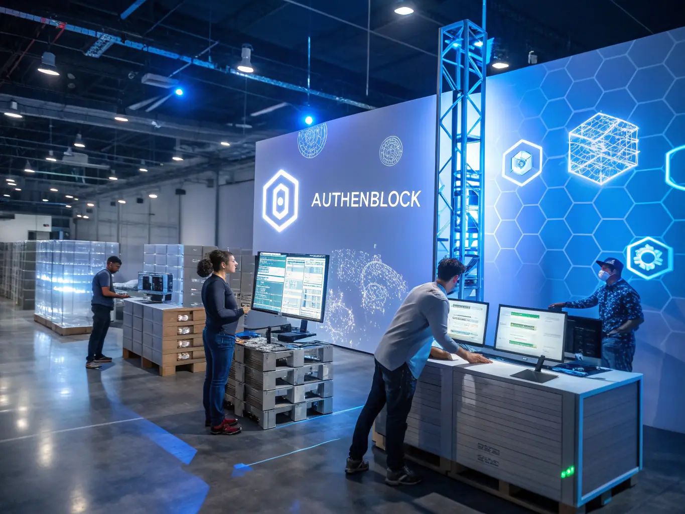 A visual representation of a secure and transparent supply chain powered by blockchain technology.